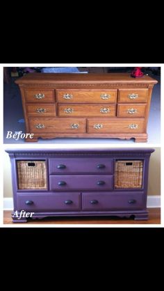 an old dresser has been painted purple