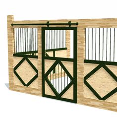 an image of a wooden cage with metal bars on the top and bottom part, in front of a white background