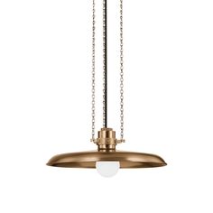 an antique brass pendant light with chain hanging from the bottom and two lights on each side