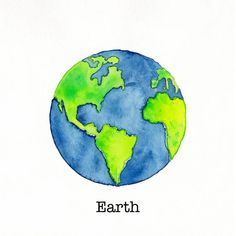 a drawing of the earth in green and blue