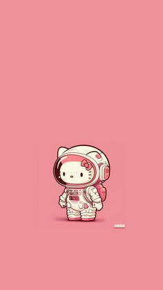 hello kitty in an astronaut suit on a pink background