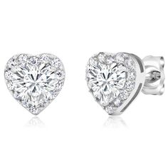 PRICES MAY VARY. Heart Shape Design: These earrings feature a beautiful heart shape design, symbolizing love and affection. The heart-shaped cubic zirconia center stone adds a touch of romance and elegance to the earrings. Total Carat Weight is 2.32 Cttw. Halo Setting: The heart-shaped center stone (5MM) is surrounded by a halo of smaller cubic zirconia stones, creating a stunning halo effect. This halo setting not only enhances the brilliance and sparkle of the earrings but also adds a touch of