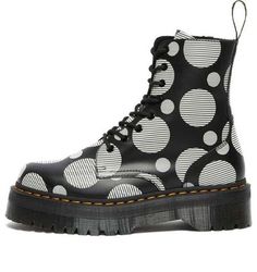 (WMNS) Dr. Martens Jadon Polka Dot Smooth Leather Platform Boots 'Black' 26882009 Black And White Doc Martens, Jadon Platform Boots, 1990 Style, White Doc Martens, Jadon Boots, Dr Martens Jadon, Leather Platform Boots, Platform Boots Women, Platform Chelsea Boots