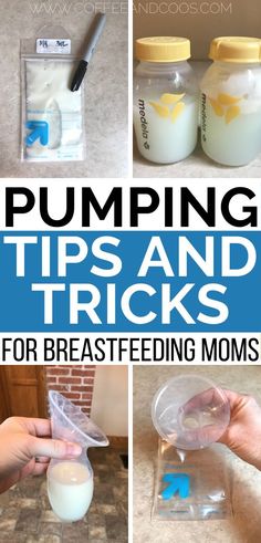 there are four pictures with the words pumping tips and tricks for breastfeeding moms