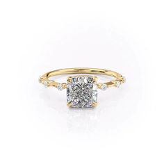 The Penelope YG CU Cushion Cut Moissanite, Yellow Gold Solitaire, Types Of Diamonds, Moissanite Wedding Bands, Designer Engagement Rings, Diamond Sizes, Perfect Ring, Engagement Ring Settings, Lab Diamonds