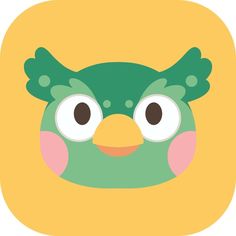 a green bird with big eyes and pink cheeks