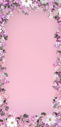 pink and white flowers are arranged in the shape of a square frame on a pink background