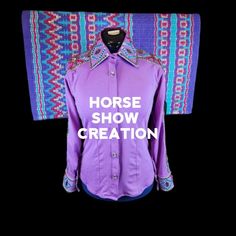 Purple Western Rail Show Shirt and Matching Show Pad, Showmanship, Horsemanship, Western pleasure Show shirt and show pad set For Sale. Unveiling our Brand New Show Shirt and Show pad done by the professionally tailor. Each and Every design made with the proper pattern, So that it wouldn't go to the wrong direction and haven't make you feel the clumsiness and tightened. We also set the seam from all sides of the corner for making the future alteration as we must not be forget to mention about th Traditional Fitted Multicolor Shirt, Fitted Multicolor Traditional Shirt, Fitted Traditional Multicolor Shirt, Traditional Multicolor Fitted Shirt, Traditional Long Sleeve Purple Tops, Traditional Fitted Purple Top, Traditional Fitted Long Sleeve Shirt, Fitted Traditional Purple Top, Fitted Embroidered Purple Tops