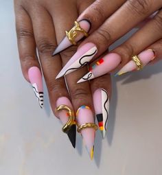 Working Nails Professional, Black Culture Nail Art, 90s Nail Art Black Women, Nail Designs Juneteenth, Orange Trendy Nails, Gold Freaknik Nails, Juneteenth Nail Design, Juneteenth Nails