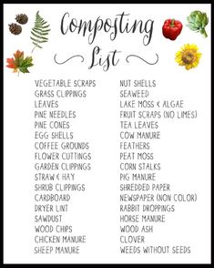 a cross stitch chart with the words composting list written in black and white