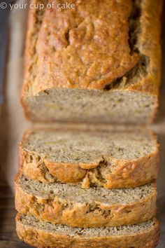 sliced loaf of banana bread sitting on top of a cutting board