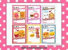 printable valentine's day cards for kids with cute food and hearts on them