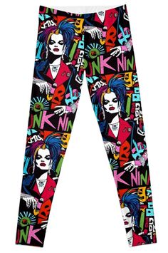 Super stretchy and durable polyester full-length leggings. Vibrant high-quality sublimation print across the front and back. Size range XXS-XL. A graffiti design of Nina hagen, The Godmother of German Punk Fitted Multicolor Graphic Print Leggings, Fitted Graphic Print Leggings For Streetwear, Multicolor Graphic Print Stretch Leggings, Trendy Stretch Leggings With Graphic Print, The Godmother, Nina Hagen, Graffiti Designs, Godmother, Sublimation Printing