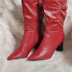 These Boots Are Just Below The Calf. Just Right For Slacks, Jeans, Or A Skirt. The Shaft Is 8 Inches. The Square Heel Is 3.25 Inches. The Height Of The Boot Is 12" From The Arch Upward. These Boots Have A Wide Shaft And Just Right If You Require More Room In The Calf Area. Two Colors, Brown And Red. Send A Message When Ordering With Your Color Selection. Red Knee-high Heeled Boots For Spring, Spring Red Knee-high Heeled Boots, Casual Red Heeled Boots With Pointed Toe, Casual Red Fitted Heeled Boots, Red Wide Calf Heeled Boots With Pointed Toe, Red Knee-high Boots For Spring, Red Boots For Spring, The Arch, Colors Brown