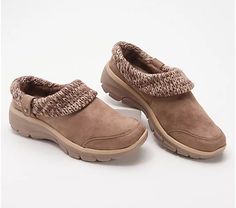 Skechers Easy Going Water Repellent Clogs - Good Duo - QVC.com Fall Womens Shoes, Skechers D'lites, Skechers Slip On, Memory Foam Shoes, Skechers Bobs, Suede Clogs, Black Slippers, Best Duos, Skechers Women