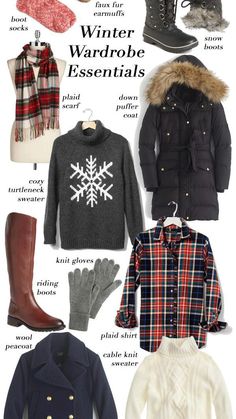 Best Winter Outfits, Winter Wardrobe Essentials, Wool Peacoat, Winter Snow Boots, Midi Skirts, Boot Socks, Knitted Gloves, Puffer Coat, Winter Wardrobe