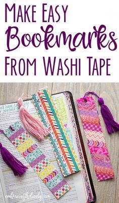 an open bible with the words make easy bible bookmarks from washi tape