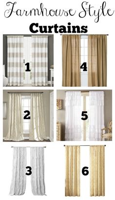 the instructions for how to hang curtains in different styles and colors, with text overlaying