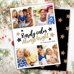 a family christmas card with gold stars on it and the words royal calm always bright