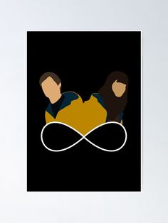 two people sitting next to each other on a black background poster