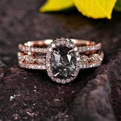 an engagement ring set with a fancy brown diamond surrounded by white and rose gold diamonds