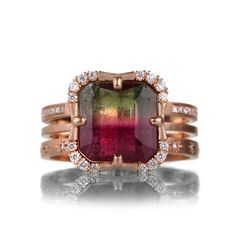 Tourmaline Ring, Watermelon Tourmaline, Rose Gold Jewelry, Pink Ring, Wide Bands, Moon Stone, White Diamonds, Vintage Handbags, Diamond Studs