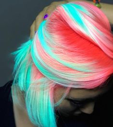 Coral Hair Color, Blue And Pink Hair, Teal Hair, Hair Dyes, Bright Hair Colors