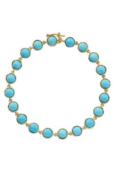 IRENE NEUWIRTH JEWELRY-Small Classic Turquoise Link Bracelet-YELLOW GOLD Elegant Turquoise Bracelets With Cabochon, Elegant Round Turquoise Bracelet, Elegant Turquoise Round Bracelet, Elegant Single Strand Turquoise Bracelet, Turquoise Jubilee Bracelet, Turquoise Cabochon Round Bracelets, Turquoise Round Cabochon Bracelets, Luxury Turquoise Round Bead Jewelry, Turquoise Cabochon Bracelet