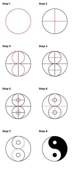 the steps to draw a yin yang symbol