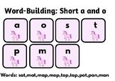 the word - building short and o is shown in four squares with animals on them