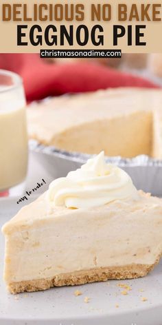 a slice of no bake eggnog pie on a plate