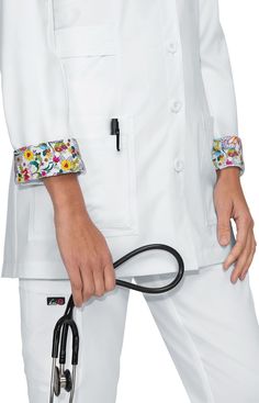 Dr Coat, Women's Lab Coats, Floral Cuff, Nurse Uniform, Medical Scrubs, Fabric Print, Moisture Wicking Fabric, Modern Classic