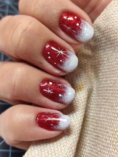 Xmas Nail Art, Red Christmas Nails, Fancy Nails Designs, Glitter Gel Nails, Christmas Nail Art Designs