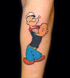 a cartoon character with a baseball glove on his arm is depicted in this tattoo design