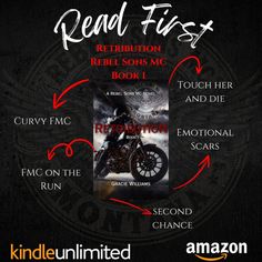 an advertisement for the book red first, featuring a motorcycle and other words on it