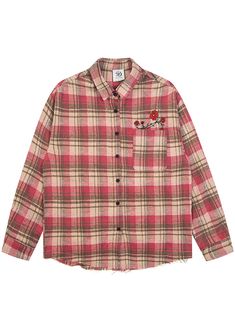 Elevate your casual wardrobe with our Men's Casual Plaid Button-Up Shirt. Designed with a classic red and beige plaid pattern, this shirt is perfect for any laid-back occasion. Crafted from high-quality materials, it ensures comfort and durability throughout the day. Oversized Plaid Shirts, Men's Shirts And Tops, Beige Plaid, Butterfly Embroidery, Men Shirt Style, Plaid Pattern, Casual Wardrobe, Button Up Shirts, Men Casual