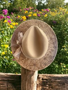 Hand burned tan hat. Fits most with hidden ribbon adjustment. Tan Hat, Hand Burn, Hat Fits, Dog Paw Print, Beautiful Hats, Dog Paws, Out Of Style, To My Daughter, No Response