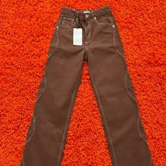 Nwt Zara Brown Wide Leg Pants Size: Usa 2 Eur 34 Mex 24 Brown Wide Leg Pants, Pleated Palazzo Pants, Zara Straight Leg Jeans, Khaki Jeans, Jeans Brown, Wide Leg Crop Pants, Leather Pant, Wide Leg Cropped Pants, Flare Leg Pants