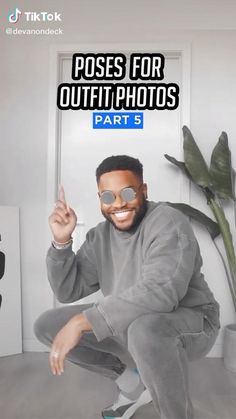 a man kneeling down in front of a plant with the words poses for outfit photos part 5