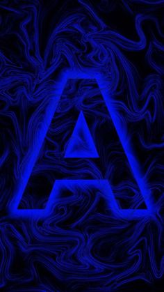 the letter a is made up of blue and black swirly shapes on a dark background