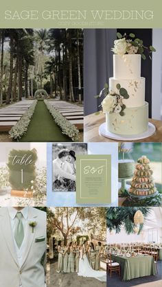 a collage of green and white wedding colors