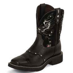 Be Bold In The Mandra 8" Tall Justin Gypsy Women's Cowgirl Boot. The Leather Exterior Is Tastefully Accented By A Vivid Delicate Stitch Pattern, Outer Seam, And Interior. This Cowgirl Boot Is Made For Comfort As Much As It's Made For Style With A Wide Square Toe, Rubber Outsole, And J-Flex Comfort System Insoles With A Removable Orthotic Insert For An Easy Fit And Lasting Support. Details Material: Cowhide Toe Shape: Square Heel: Walking/Block Outsole: Rubber Size 9 M Brand New In Box! Price Is Black Western Boots, Black Cowgirl, Womens Cowgirl Boots, Suede Top, Black Cowboy, Boots Square Toe, Suede Tops, Harness Boots, Western Boots Women