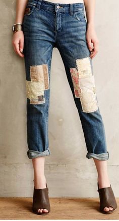 this is a very nice pair of PILCRO AND THE LETTERPRESS " hyphen " patchwork jeans, approximate measurements! Hips 38” rise 9.5” excellent like new, made to be distressed so all imperfections are intentional Fall Denim Trends, Jean Diy, Mode Jeans, Fall Denim, Patchwork Jeans, Jeans Diy, Patched Jeans, Denim Trends, Denim Patchwork