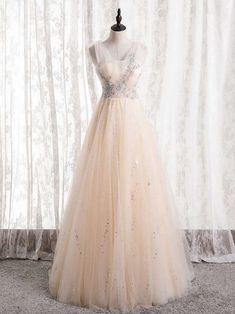 Cream Gown For Prom, Cream Floor-length Evening Dress For Prom, Cream Gown For Prom Season, Beige Tulle Gown For Party, Beige Evening Dress For Prom, Beige Floor-length Evening Dress For Prom, Floor-length Beige Evening Dress For Prom Season, Cream Floor-length Prom Gown, Beige Tulle Evening Dress