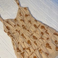 Gorgeous Dress, Nwot, Perfect Condition Beige Mini Sundress For Garden Party, Beige Flowy Sundress Mini Dress, Beige Mini Length Sundress, Beige Flowy Sundress, Beige Floral Print Sundress, Brown Tiered Dress For Vacation, Feminine Beige Mini Dress For Vacation, Feminine Lined Beige Mini Dress, Beige Cotton Mini Sundress