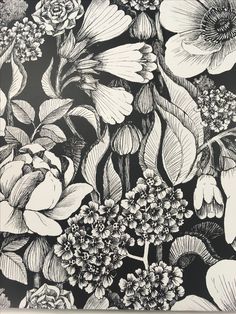 a black and white drawing of flowers