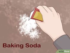 a hand holding a baking soda can with the words baking soda written below it in red