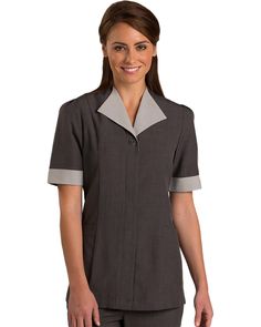 Edwards 7280 Ladies Pinnacle Tunic Vest Tunic With Pants, Housekeeping Uniform, Tunic Vest, Hotel Uniform, Light Blue Shorts, Sophisticated Dress, Steel Grey, Professional Women, Linen Blouse