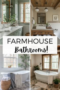 farmhouse bathroom with white fixtures and wood accents