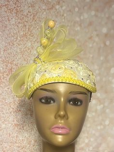 Yellow Flower Fascinator Half Hat, Church Head Covering, Headwear, Tea Parties, Weddings, and other Special Occasions 11X8 nches  Yellow satin hat is trimmed with beads, bows and a hat pin. The hat pin may vary and is for decorative purposes only and not to be used to hold hat to the head. The hat is affixed to the head via a hat string. Handmade gifts for women: wife, mother, sister, daughter or girlfriend. SHIPPING All items for free shipping will be shipped via USPS FIRST CLASS MAIL. Handmade Gifts For Women, Yellow Fascinator, Flower Fascinator, Yellow Satin, Hat Pin, Tea Parties, Yellow Flower, Hat Pins, Head Covering